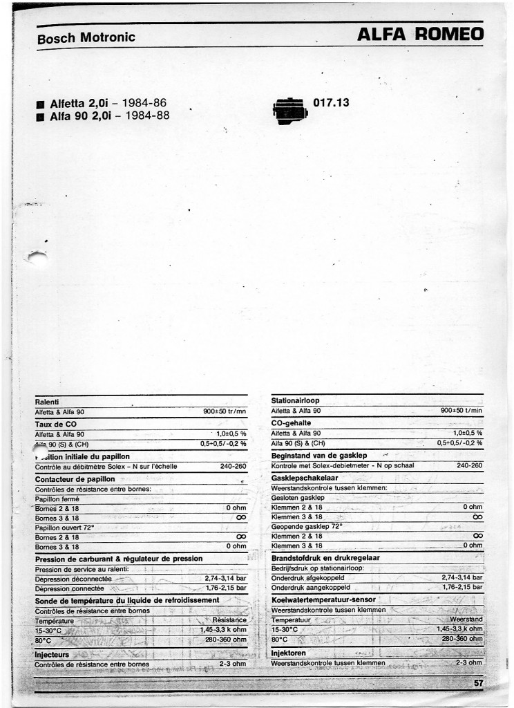Система впрыска топлива Bosch-Motronic на Alfa Romeo Alfetta и 90 (двигатель 2л, 017.13) 1984-1988 г.в. )