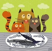 кот ест рыбу